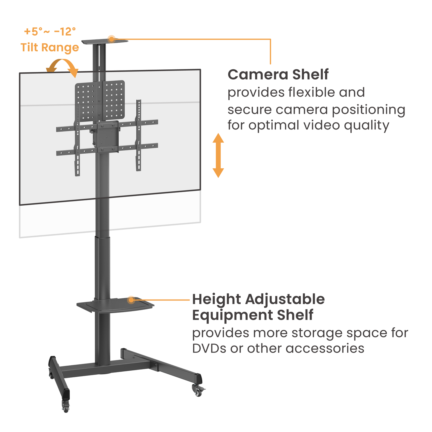 VSYS VTLS17-46TW Telescopic Height-Adjustable TV Cart with Portrait/Landscape Rotation