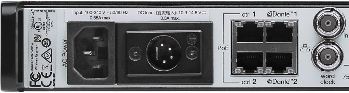 Shure AD4QNP=-C 4-Channel Digital Wireless Receiver for AD / ADX Transmitters - C Band - 750-960 MHz