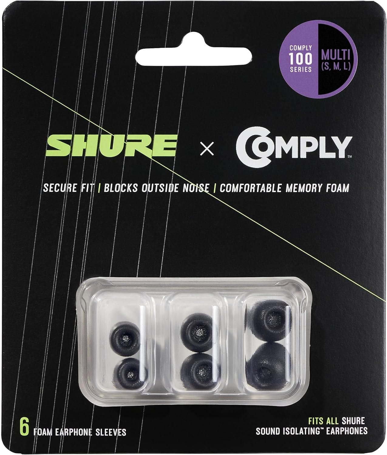Shure EACYF1-6KIT Comply Foam Sleeves for Shure Earphones 6-Pack - Small /Medium /Large 1 Pair Each