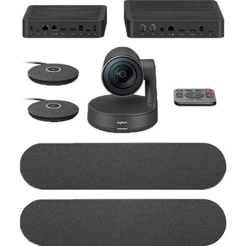 Logitech Rally Plus 4K Ultra-HD Conference System with dual speakers.
