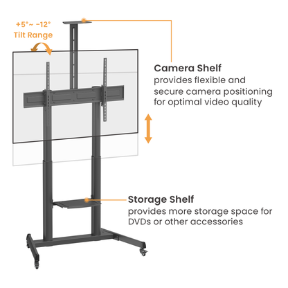 VSYS VTLX17-610TW Heavy-Duty Telescopic Height Adjustable TV Cart