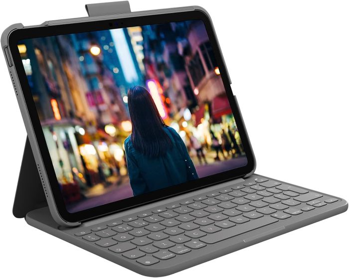 Logitech Slim Folio Keyboard Case for iPad (10th Gen) with Integrated Bluetooth Wireless Keyboard - Oxford Grey (Arabic/English) | 920-011414