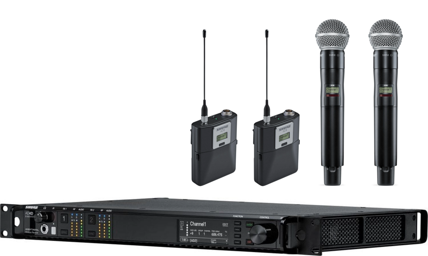 Shure Axient AD4D Two-Channel Digital Wireless Receiver Package