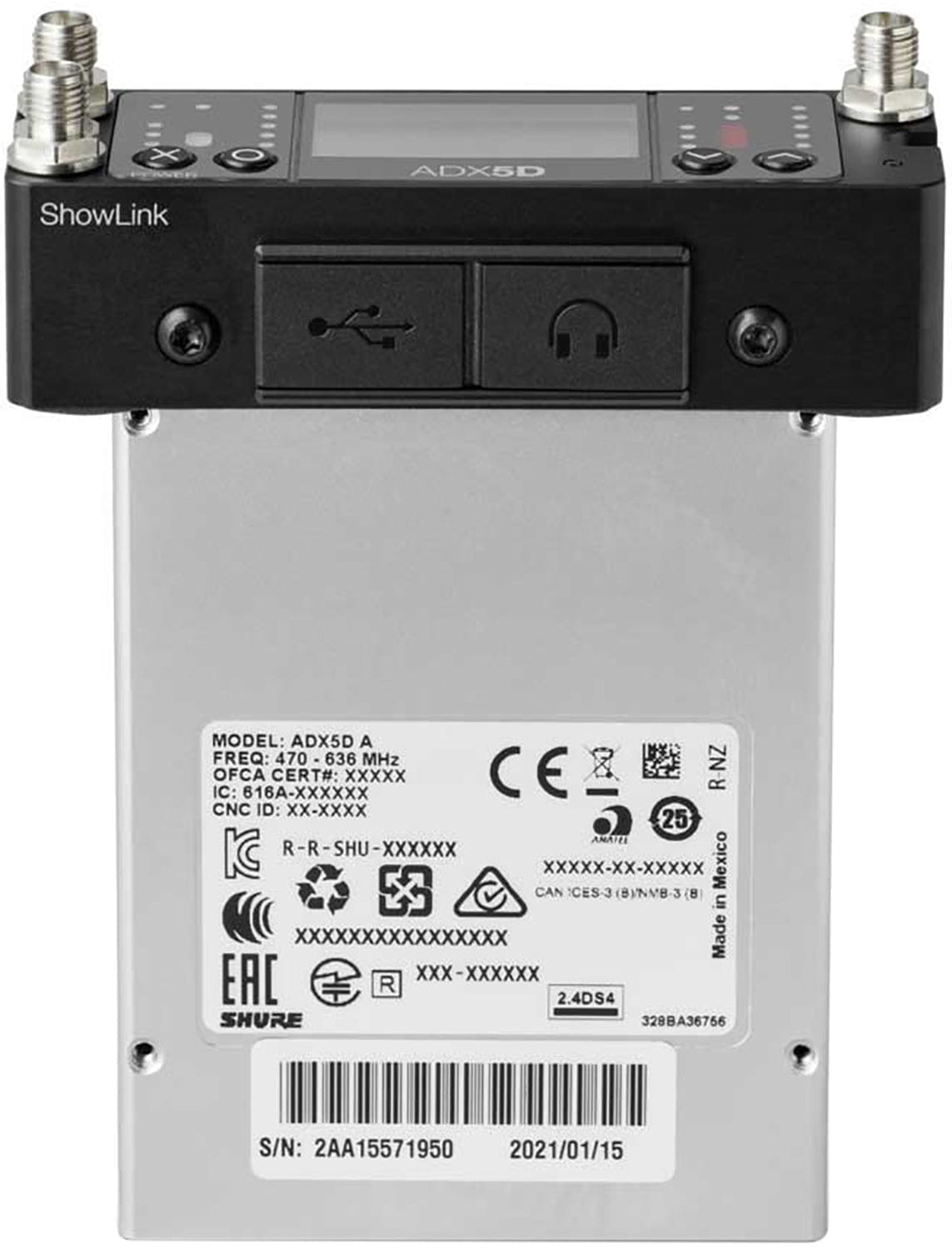 Shure ADX5D=-A Axient Digital Dual-Channel Portable Wireless Receiver - 470-636 MHz