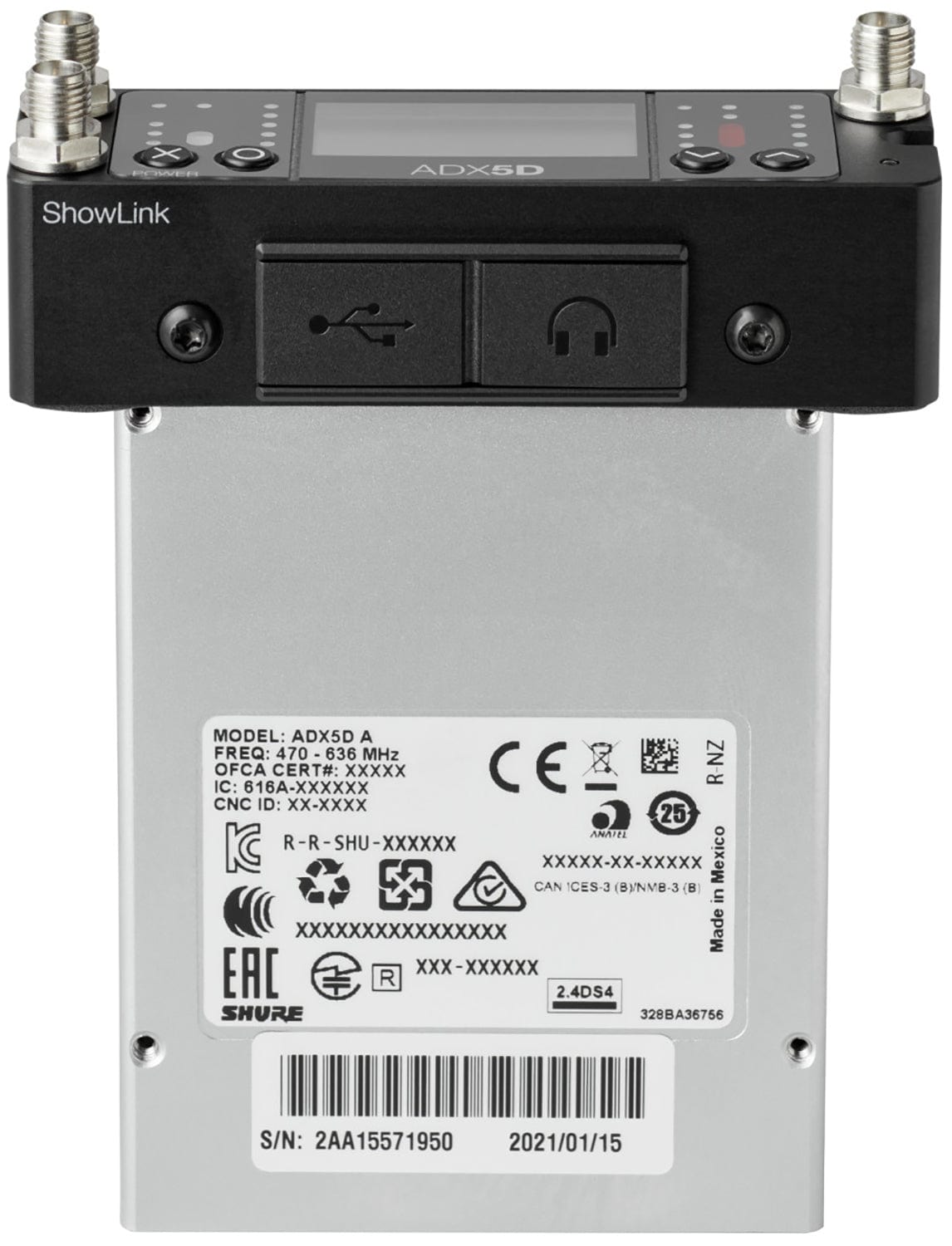 Shure Axient ADX5DUS Digital Dual-Channel Portable Wireless Receiver - C Band