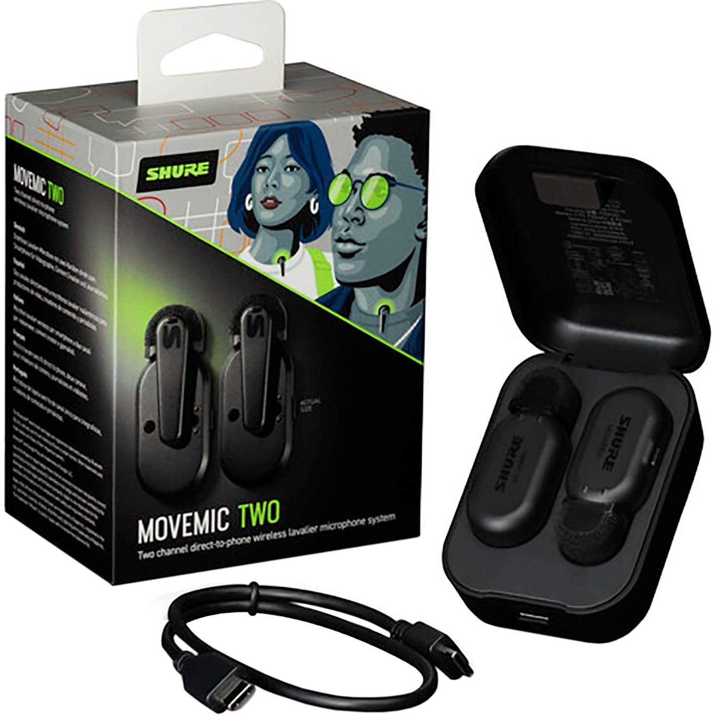 Shure MV-TWO-Z7 MoveMic Wireless Lavalier Microphone Pair for Phones with Charge Case