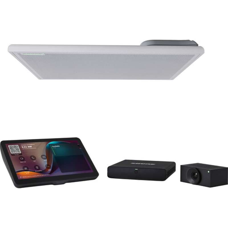 Shure IntelliMix Room Kit 50 with MXA902 ceiling array, touch panel, compute and Huddly L1 camera