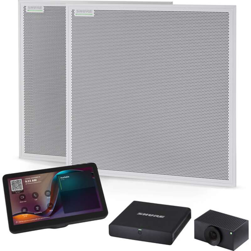 Shure IntelliMix Room Kit 70 with two MXA902 ceiling arrays, touch panel, compute and Huddly L1 camera