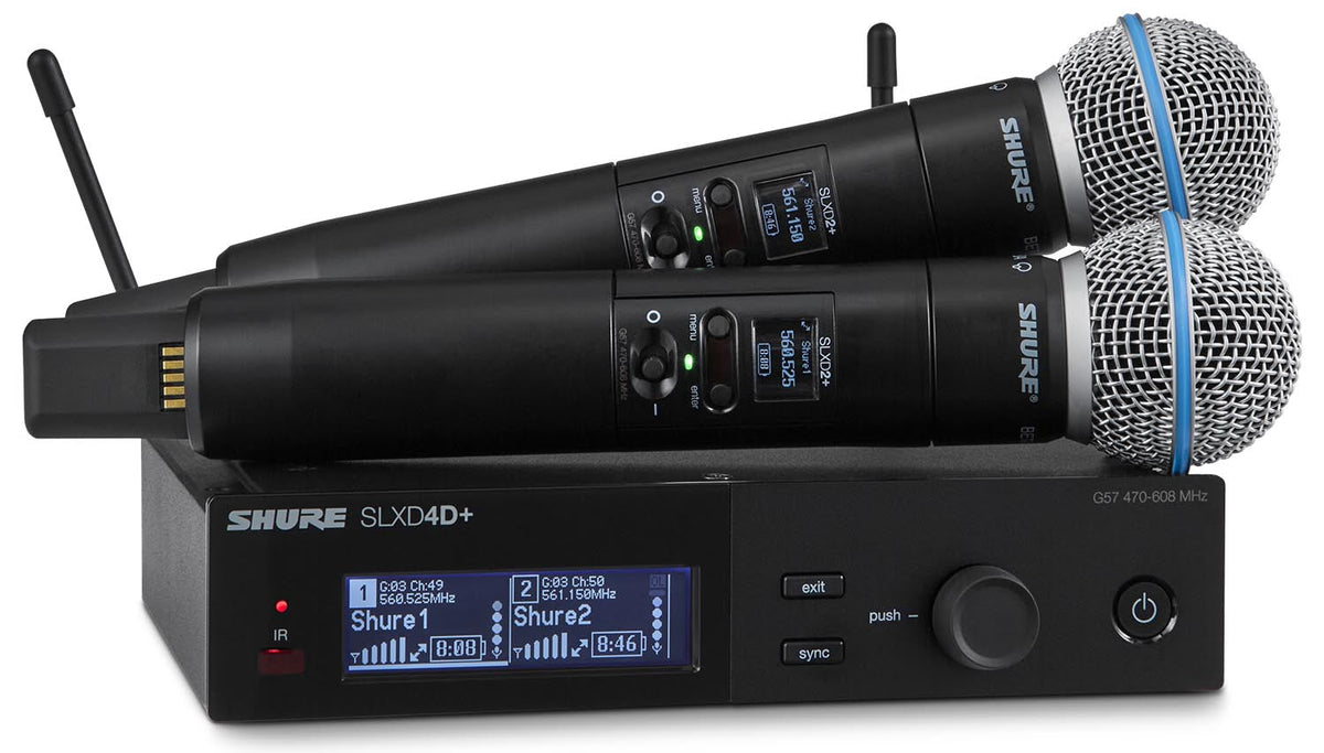 Shure SLXD24D+/B58-G57 Digital Wireless Handheld System, Dual-Channel Receiver, Beta58A