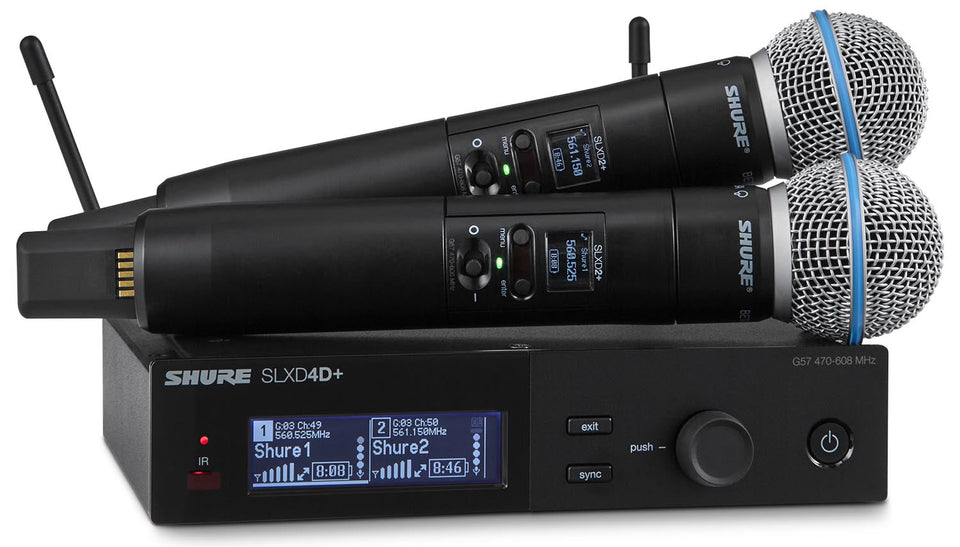 Shure SLXD24D+/B58-G57 Digital Wireless Handheld System, Dual-Channel Receiver, Beta58A