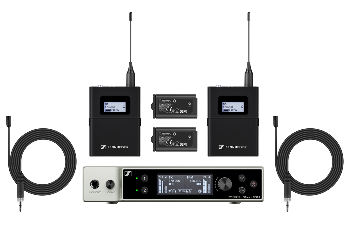 Sennheiser EW-DX MKE 2 SET with two SK bodypacks, MKE 2 lavalier mics and EM 2 receiver