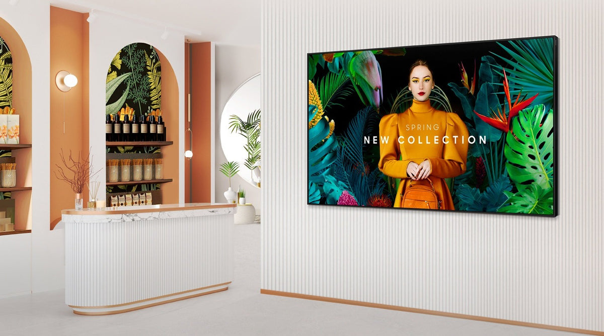 Samsung QMC large format display on the wall of a boutique