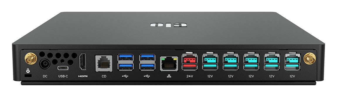 Elo EloPOS Pack 2 computer showing its rear ports, including powered USB