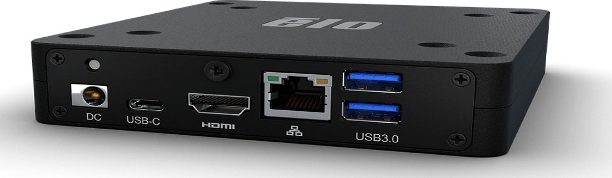 Ports of the Elo Backpack 5: DC, USB-C, HDMI, Ethernet and USB 3.0