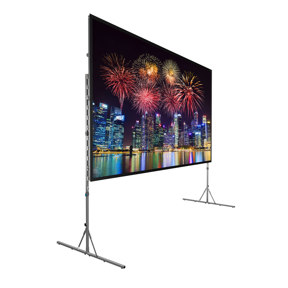 Da-Lite Fast-Fold Deluxe portable screen showing a projected image