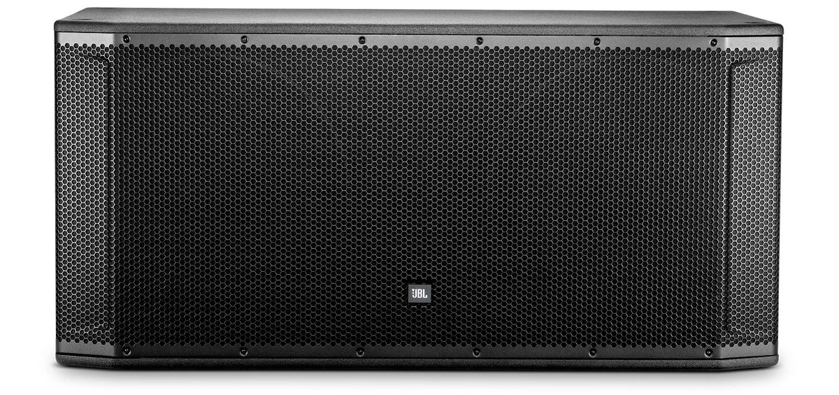 JBL SRX828SP dual 18-inch powered subwoofer, front view