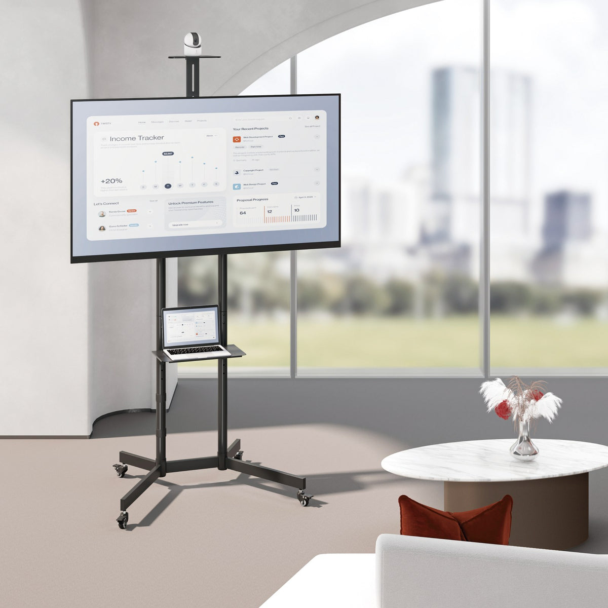 VSYS VTL-1042T mobile TV cart with a display in an office