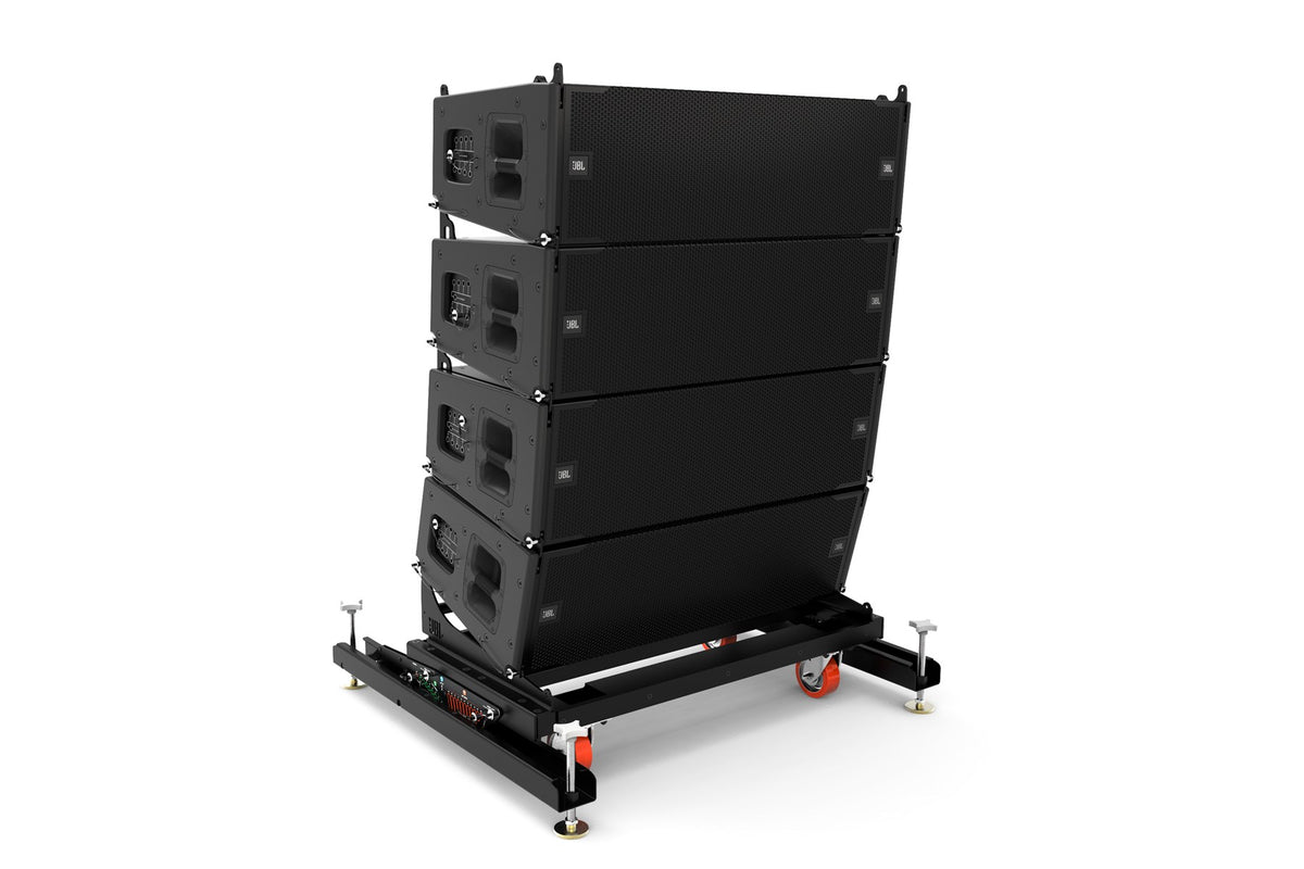 JBL VTX A12 VT GND outriggers with screw jacks under a VTX A12 stack