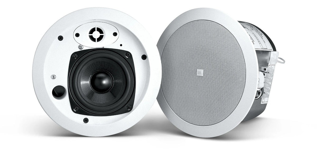 JBL Control 24CT MicroPlus ceiling speakers, with and without grille
