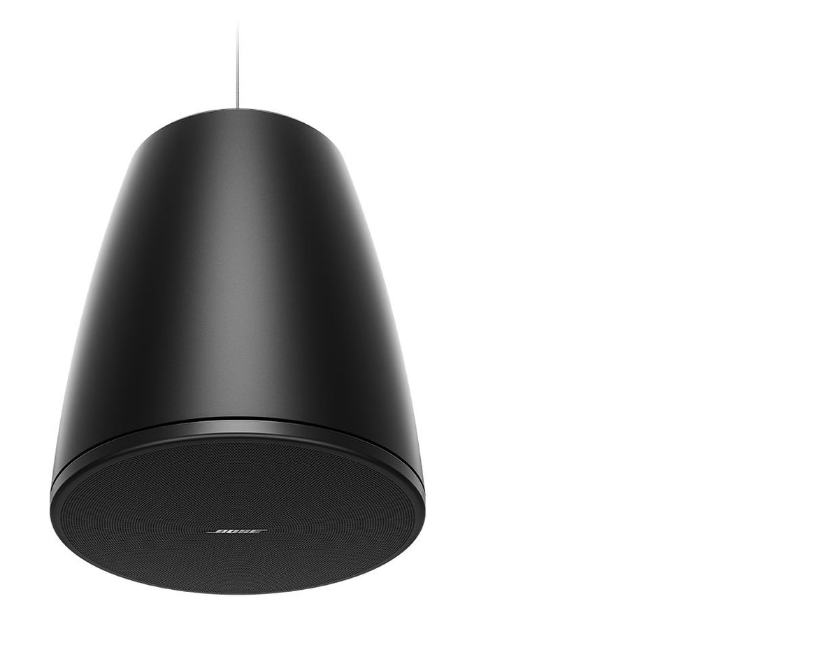 Bose DesignMax pendant loudspeaker in black hanging from a cable