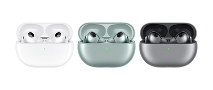 FreeBuds Pro 3 wireless earbuds in white, green, and gray cases.