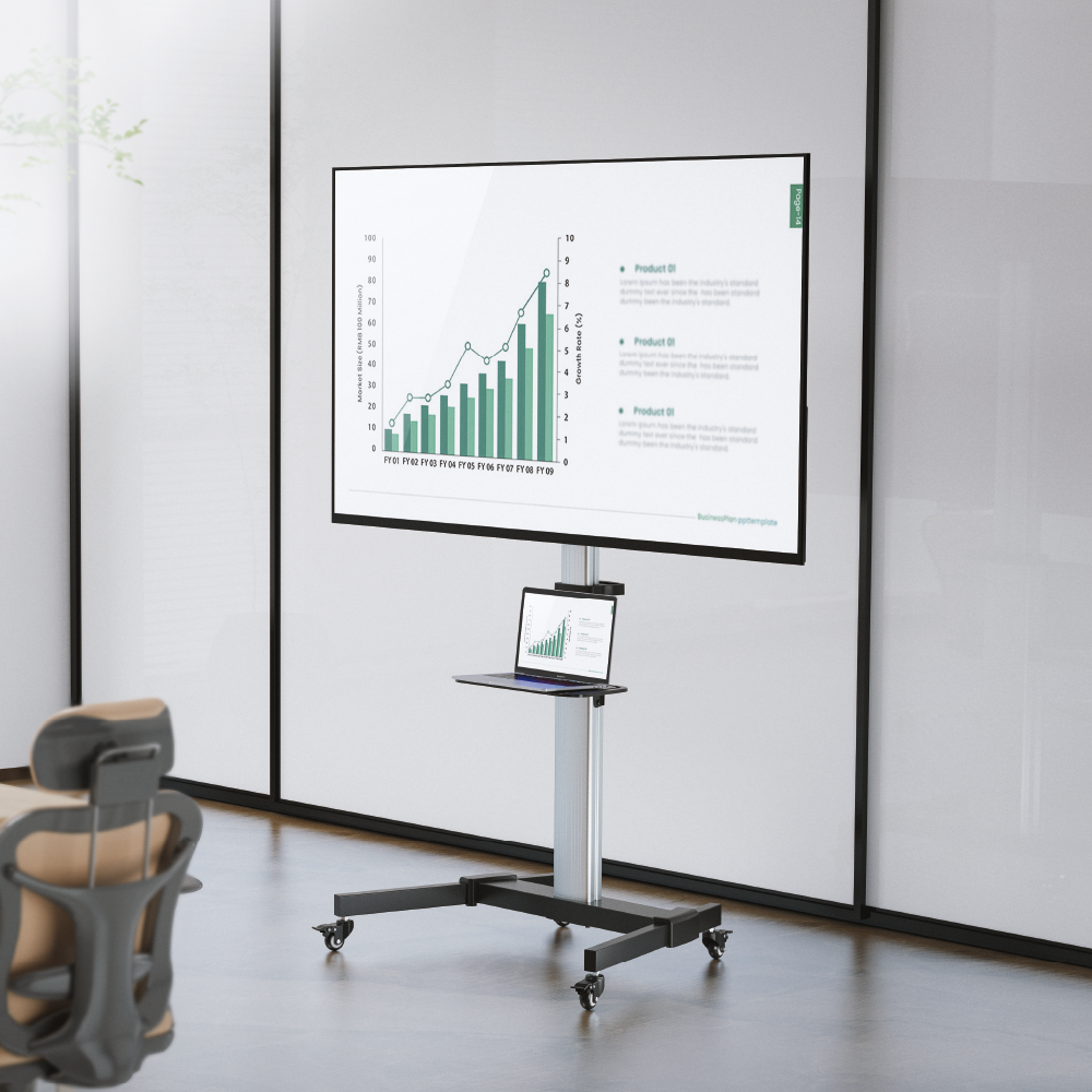 VSYS VFS44-46TW mobile TV cart in use for an office presentation