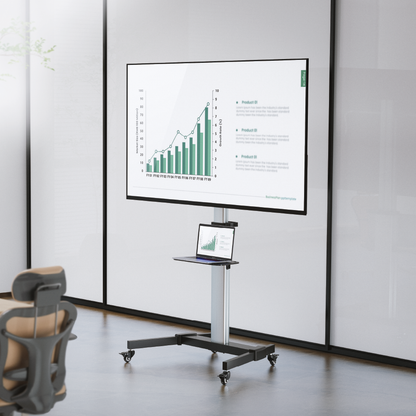 VSYS VFS44-46TW mobile TV cart in use for an office presentation