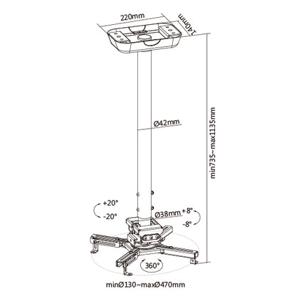 VSYS VPM-20-02L Heavy-Duty Telescopic Projector Ceiling Mount